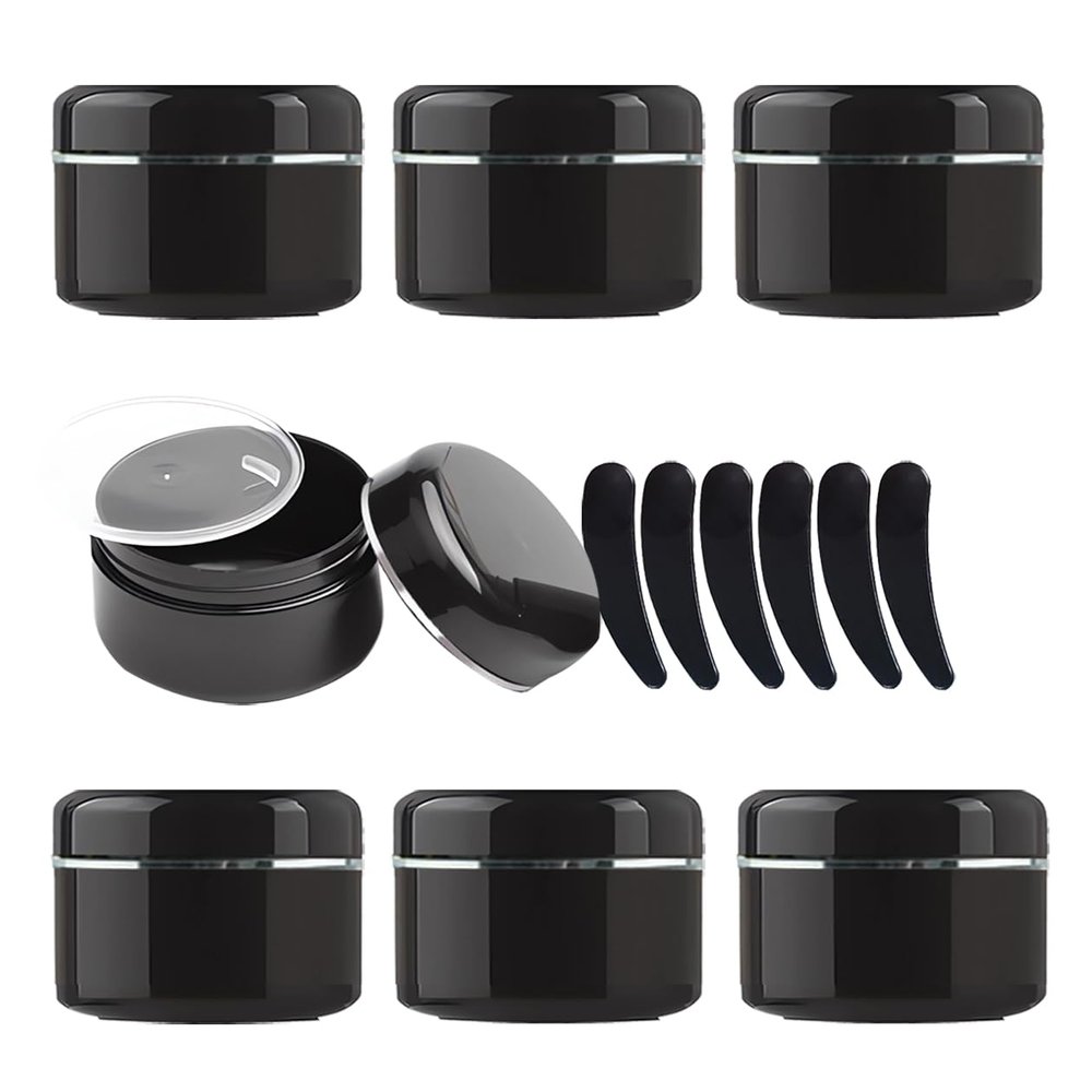 YANCAER 24-Piece 100 g Black Empty Lotion and Cream Jars, 100 ml Plastic Cosmetic Containers with Silver Rim