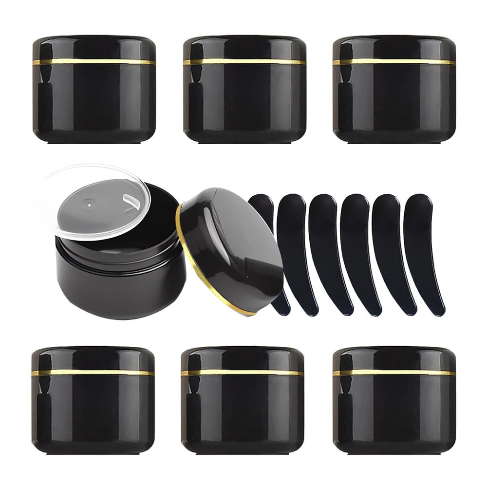 YANCAER 24-Pack 50 g Black Empty Cosmetic Jars, 50 ml Plastic Cream Containers with Gold Rim