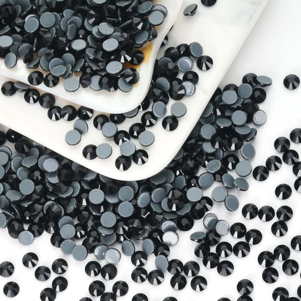 YHMQ DU Hotfix Rhinestones for Iron-On Application, Crystal Rhinestones, Black, SS16