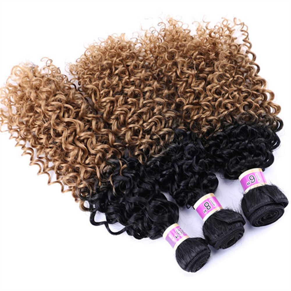 3-Piece Synthetic Curly Hair Bundles, T1B/27, 18 Inches