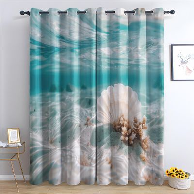 Shell Underwater Blackout Curtains with Grommets, 2-Piece Set, 160 x 132 cm
