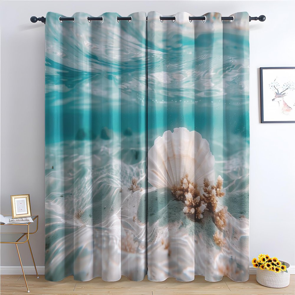 Shell Underwater Blackout Curtains with Grommets, 2-Piece Set, 160 x 132 cm