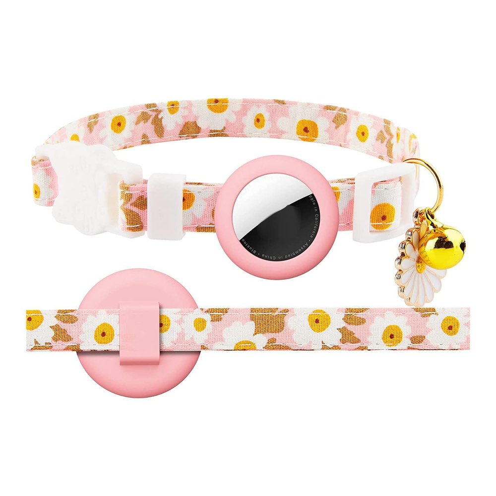 iFutniew AirTag Cat Collar with Silicone Holder, Breakaway, Pink