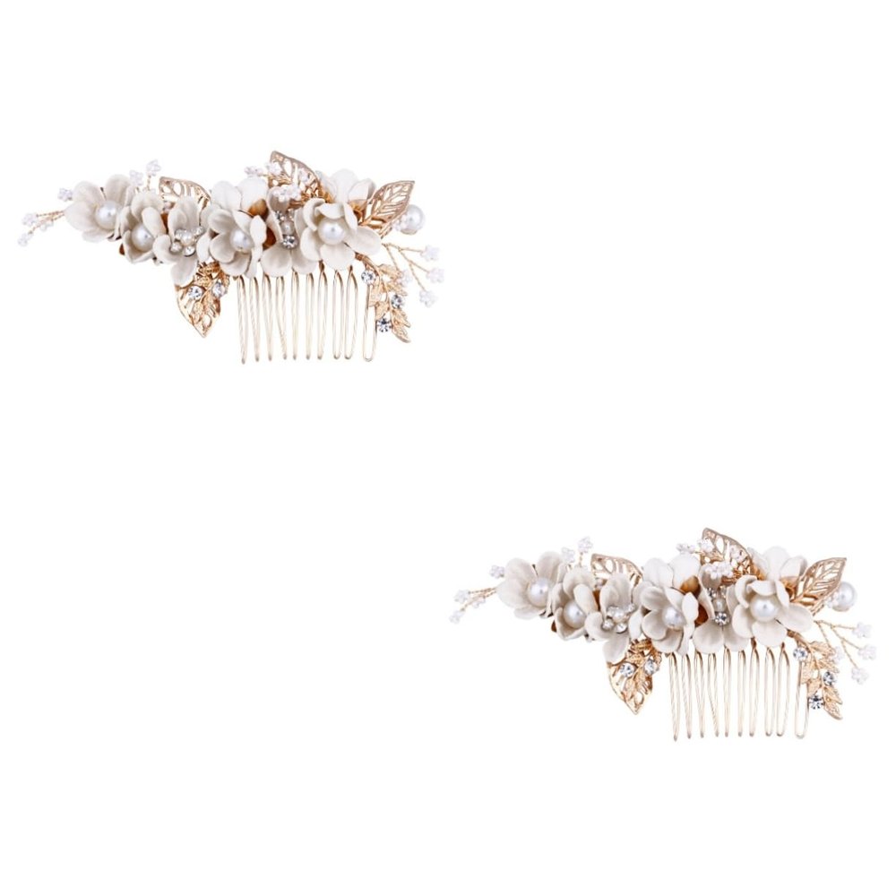 FRCOLOR 2-Piece Wedding Hair Combs with Flowers and Pearls