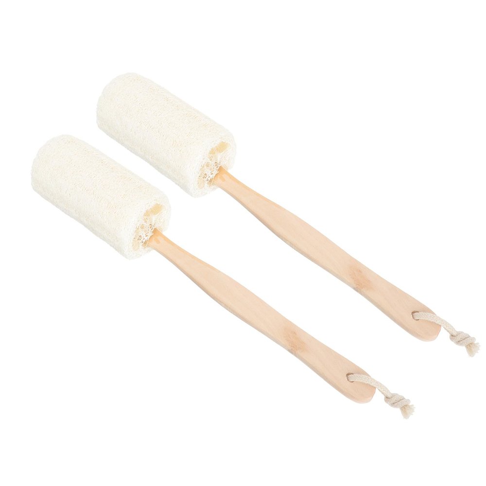 Luffa Bath Brush with Wooden Handle, 2-Pack for Legs and Back