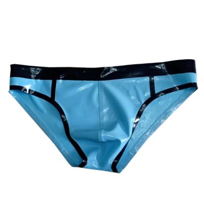 TUNAYI Sky-Blue Boxer Briefs with Black Rubber Trim, Fetish Panties (Sky Blue/Black, XS)