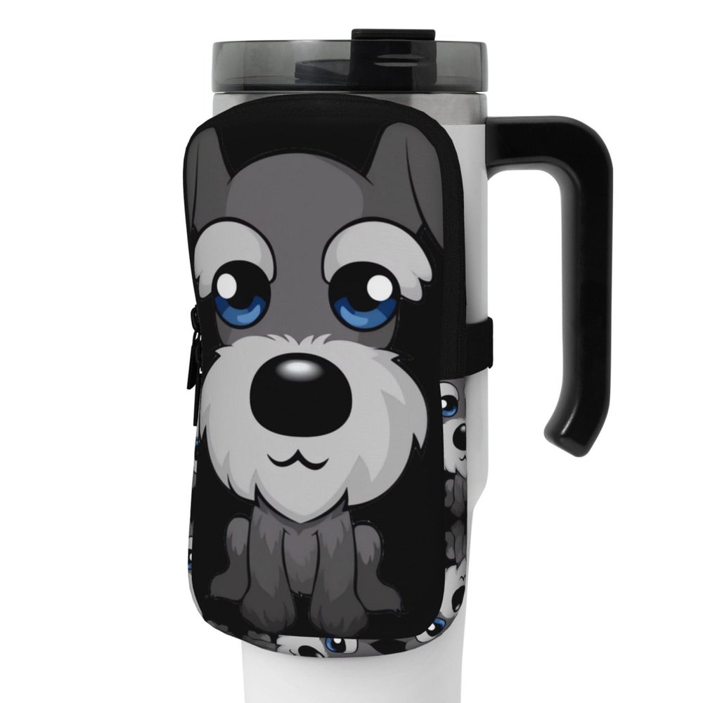 WANLON Adorable Schnauzer Sports Bottle Accessory Bag, Water-Resistant and Wear-Resistant, Black, S, Business Card Holder