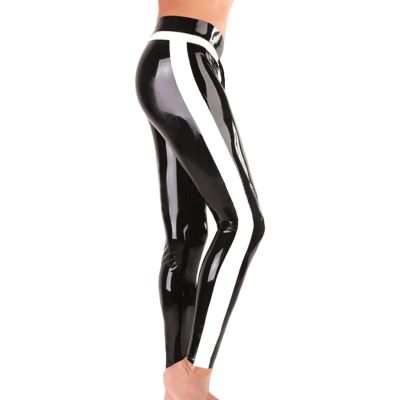 TUNAYI Natural Latex Leggings for Men, Tight-Fit Rubber Pants with Side Stripes, Red/Black, M