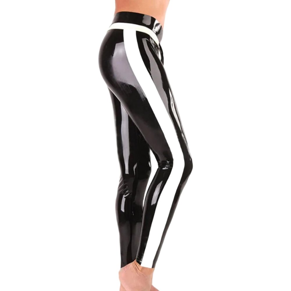 TUNAYI Natural Latex Leggings for Men, Tight-Fit Rubber Pants with Side Stripes, Red/Black, M