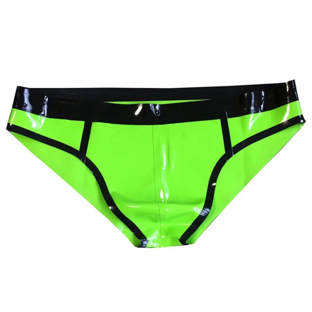TUNAYI Green Fetish Latex Boxer Shorts with Black Trim (Green/Black, S)