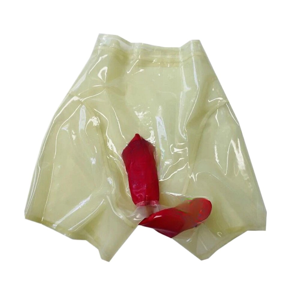 TUNAYI Transparent Latex Panties for Women with 2 Rubber Boxer Shorts for Fetish Use (Yellow, XS)