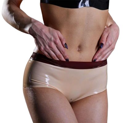 TUNAYI Latex Shorts, Sexy Fetish Skin-Tone with Brown Rubber Underwear (Blue, L)