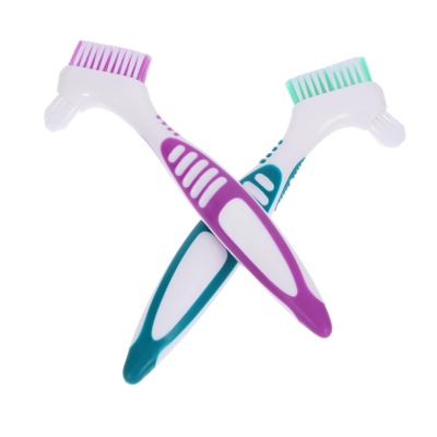 Double-Headed Denture Brush with Ergonomic Handle, 2-Piece Set