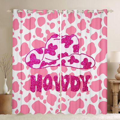 Homemissing Pink Milk Cow Window Curtains, 137 x 117 cm, Western Decor