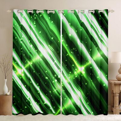 Homemissing Geometric Abstract Ombre Green Neon Striped Curtains, 260 x 140 cm