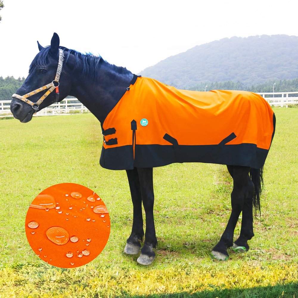 Waterproof Breathable Horse Blanket, Adjustable with Tail Flap, Orange, 188 cm