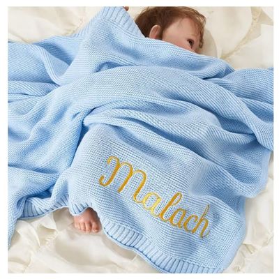 jfs Personalized Baby Blanket with Embroidered Name, Knitted Blanket for Girls and Boys, 100 x 80 cm