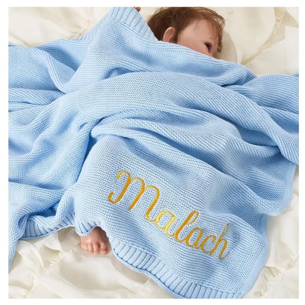 jfs Personalized Baby Blanket with Embroidered Name, Knitted Blanket for Girls and Boys, 100 x 80 cm