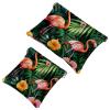 Cosmetic Bags with Exotic Floral and Pink Flamingo Print, Waterproof, Zipperless Squeeze Closure view 1