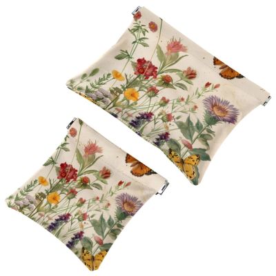 Cosmetic Bags with Snap Closure, Butterflies and Wildflowers, Retro, Waterproof Travel Makeup Bags, Portable Mini Makeup Bags for Women, Multi, 7.1 x 5.8 in