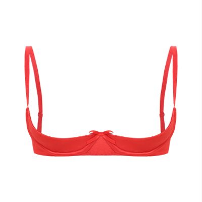 FEESHOW Women's Open Push-Up Bust-Lift Bra with Bow, Red, L