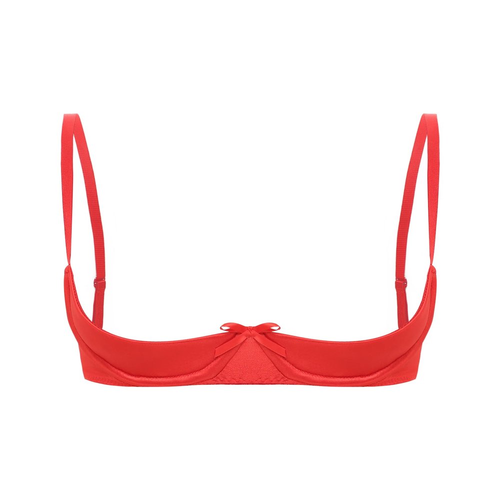 FEESHOW Women's Open Push-Up Bust-Lift Bra with Bow, Red, L