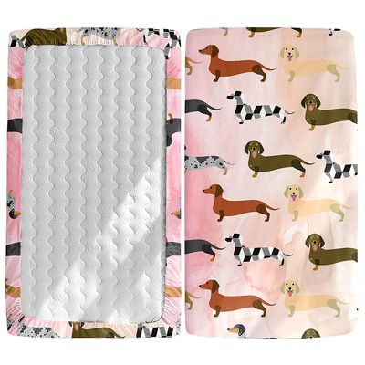Morbuy Kawaii Dachshund Pattern Fitted Sheet for Baby Crib, Soft Mattress Cover, 140 x 70 cm