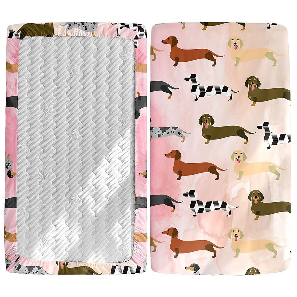 Morbuy Kawaii Dachshund Pattern Fitted Sheet for Baby Crib, Soft Mattress Cover, 140 x 70 cm