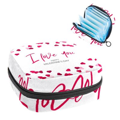 RODAILY CAY Women’s Sanitary Pad Pouch with Zipper, “I Love You” Red Heart Storage Bag