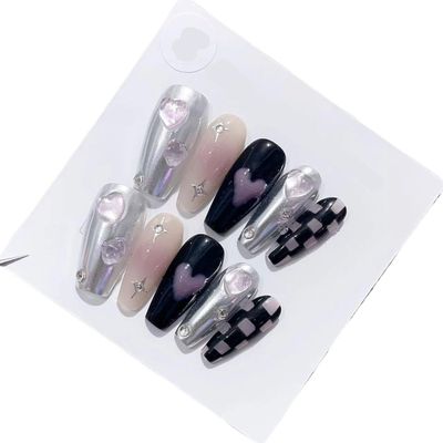 Handcrafted Long and Short Nail Patches for Artificial Nails, Color 19522, Size S