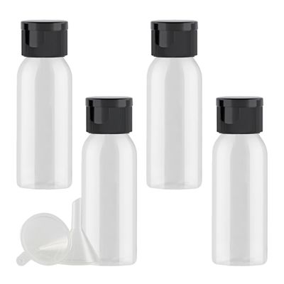 PQPAUTY 4-Pack 30 mL Transparent Plastic Lotion Bottles with Black Flip-Top Caps
