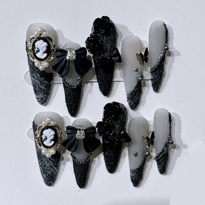 Handmade Long Almond-Shaped Pointed Nail Tips (Size S)