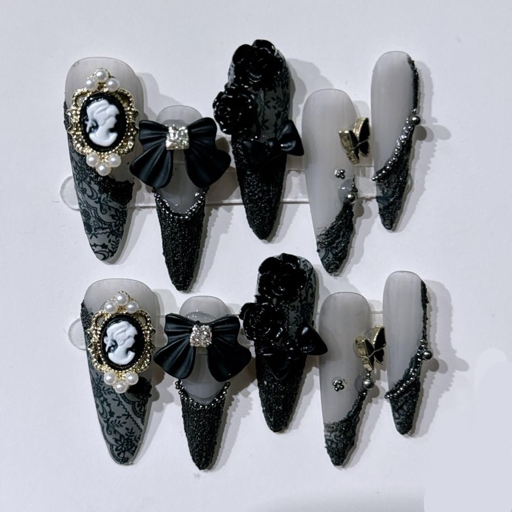 Handmade Long Almond-Shaped Pointed Nail Tips (Size S)
