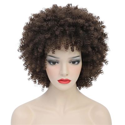 Short Curly Wig with Bangs, Synthetic Glueless Cosplay Wig for Women, #8, 8 Inches
