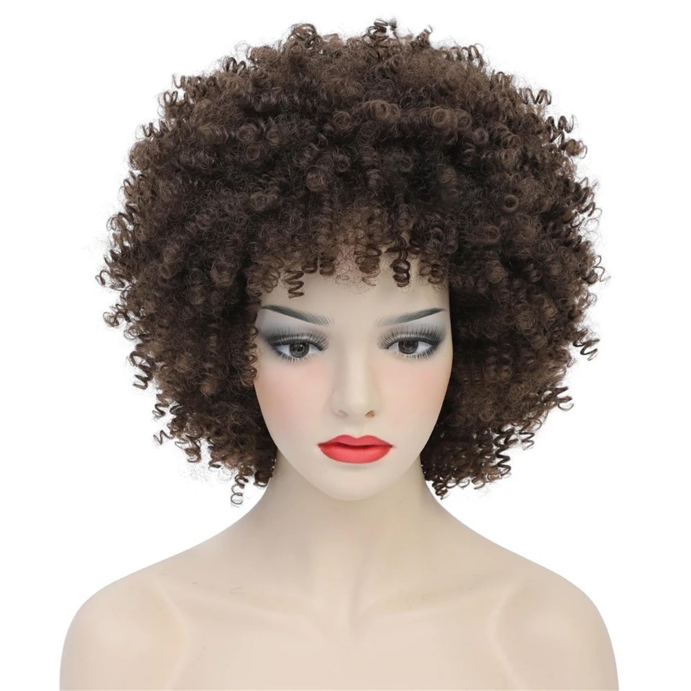 Short Curly Wig with Bangs, Synthetic Glueless Cosplay Wig for Women, #8, 8 Inches