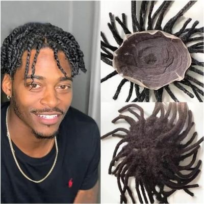 Men’s Afro Curly Dreadlock Full Lace Toupee, Natural Black