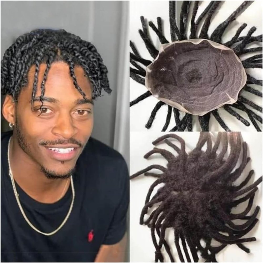 Men’s Afro Curly Dreadlock Full Lace Toupee, Natural Black