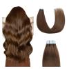 Tape-In Hair Extensions, Chocolate Brown Remy Human Hair, Straight, Seamless, Thick Ends view 1