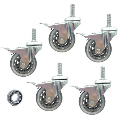 HTFKFW Polyurethane Swivel Casters, Standard Stem, 225 kg Capacity, 5-Pack (Brake, M8)