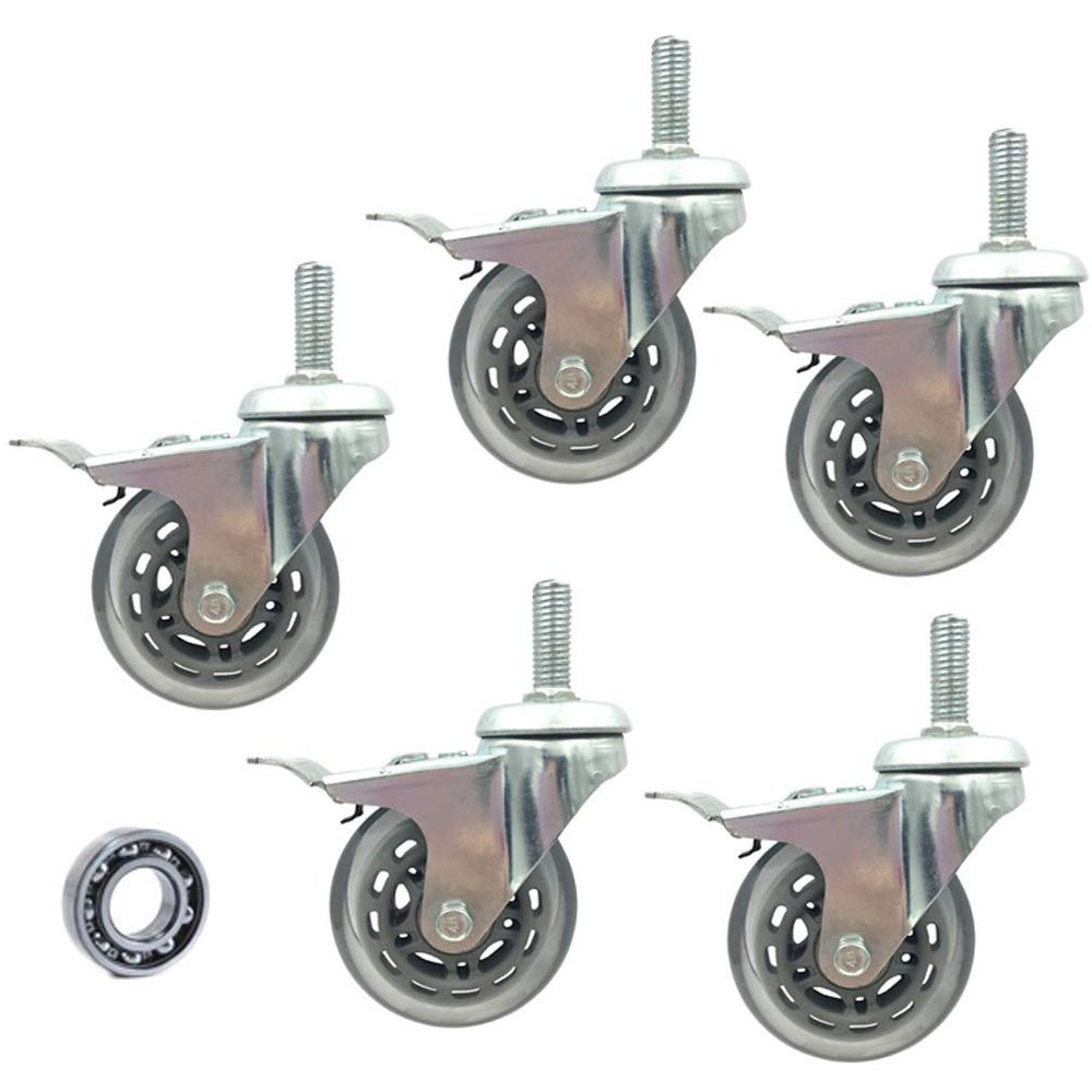 HTFKFW Polyurethane Swivel Casters, Standard Stem, 225 kg Capacity, 5-Pack (Brake, M8)