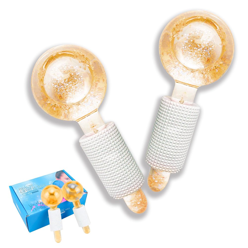 Smasaner Ice Globes for Face, Neck & Eyes, 2-Piece Set, Gold