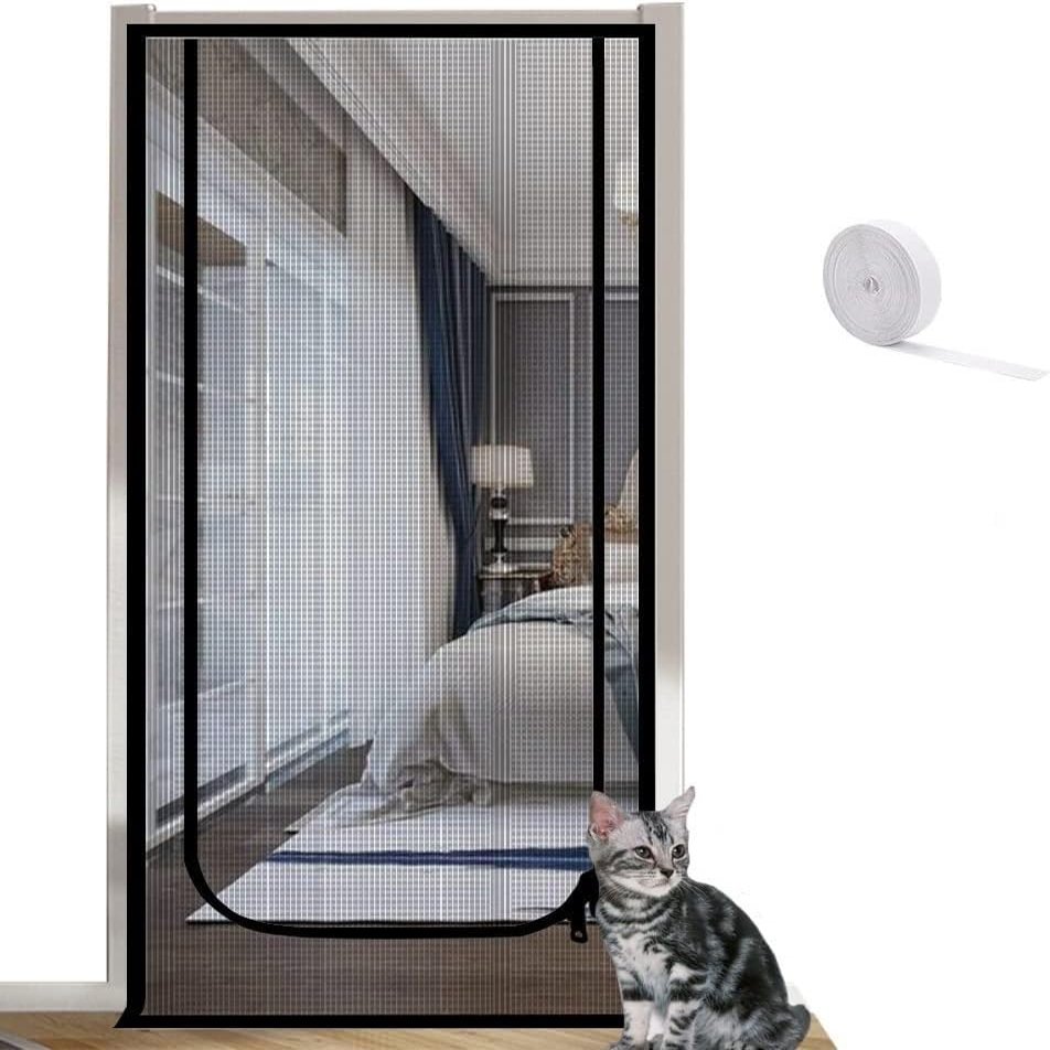 Reinforced Mesh Cat Screen Door, Fits 80 x 210 cm Door Frames, Durable Pet-Proof Screen Door with Zipper, Prevents Dogs and Cats from Escaping (Size:
