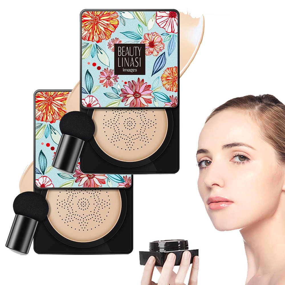 Eclipseecho Makeup Foundation and Beauty Cream with Mushroom Brush, Long-Lasting Moisturizing Concealer Foundation, 2 Pieces, Ivory White