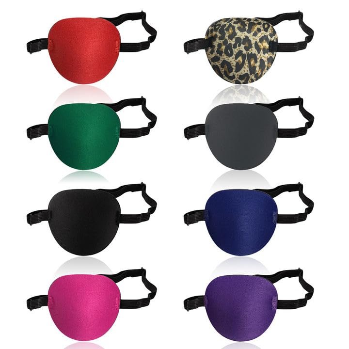 UILYNIU 8-Pack Eye Patches for Adults and Children, Adjustable Soft Eye Covers for Amblyopia, Strabismus and Post-Surgery Use, Left or Right Eye, 8 Colors