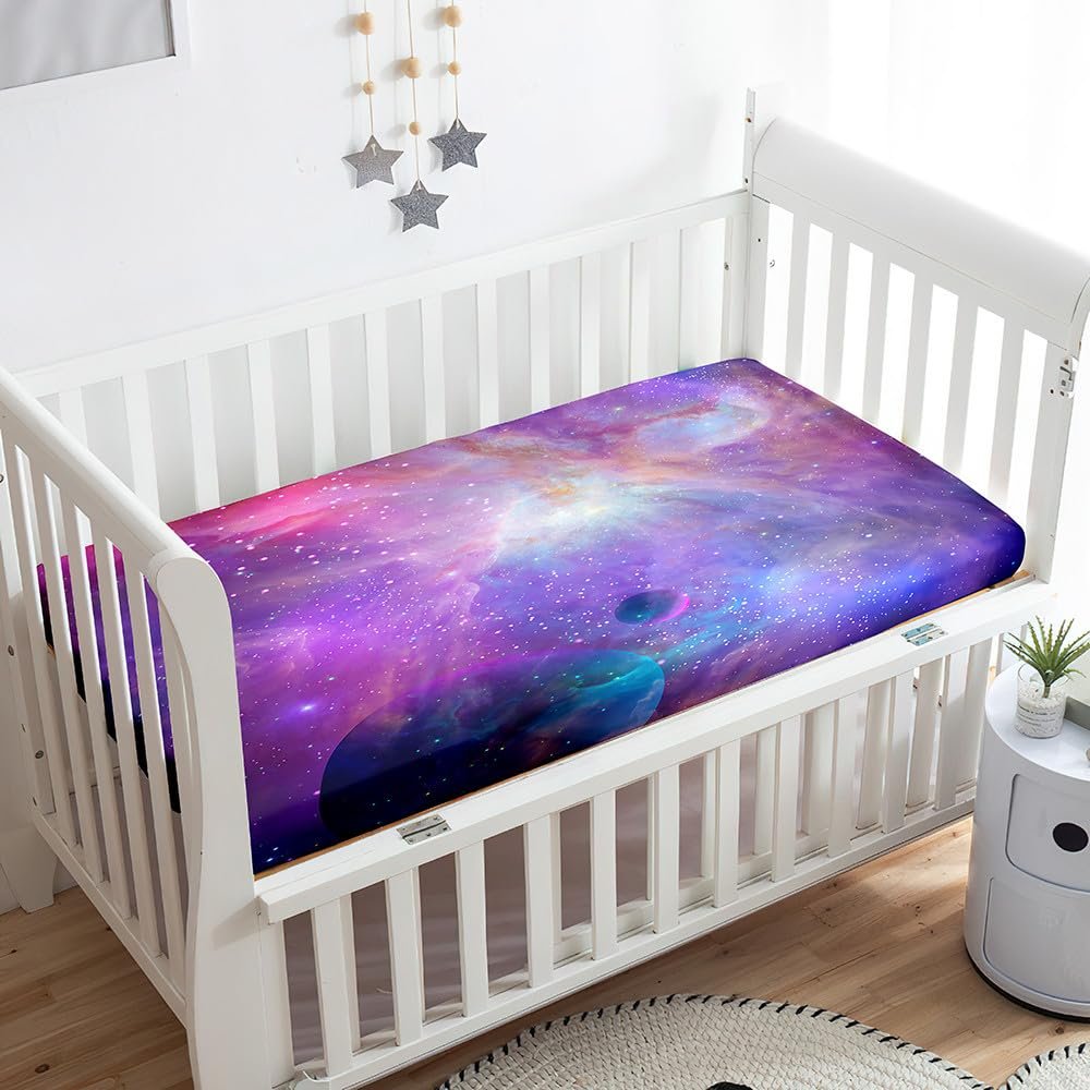 Morbuy Baby Crib Fitted Sheet, Starry Sky Microfiber Sheet for Crib, Bassinet and Stroller Mattress Cover for Newborns (H, 120 x 60 cm)