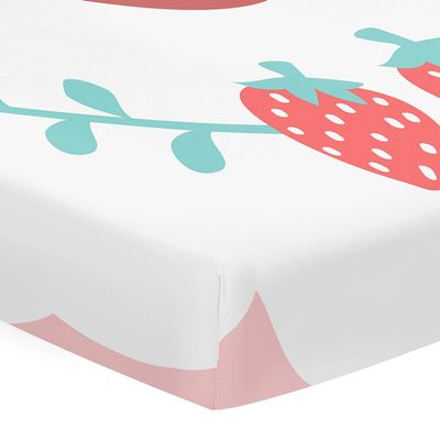 Odot Fitted Crib Sheet for Baby and Toddler Beds with Strawberry Print, Microfiber Mattress Cover, Nordic Wreath, 70 x 140 cm