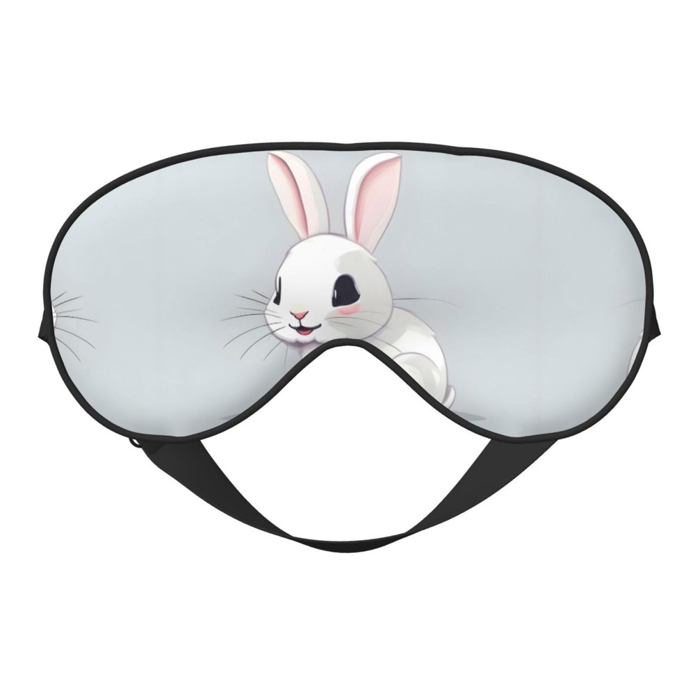 Cute White Rabbit Print Sleep Mask, Unisex, Soft, Comfortable, Light-Blocking