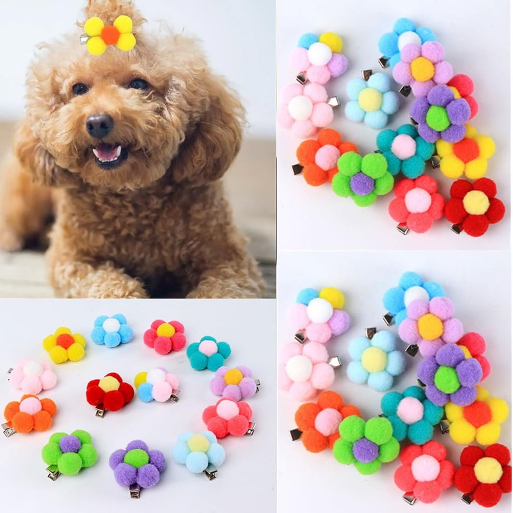50 Plush Ball Hair Clips for Dogs