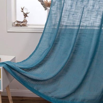 Musihy Voile Curtains, 107 x 138 cm, Breathable Sheer Curtains in Teal for Bedroom/Living Room