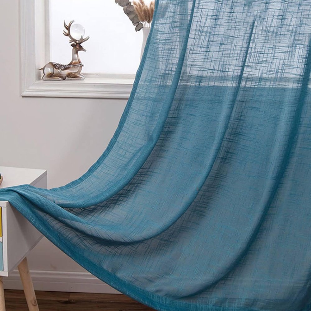 Musihy Voile Curtains, 107 x 138 cm, Breathable Sheer Curtains in Teal for Bedroom/Living Room